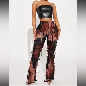 Edgy Frayed Brown Wide Leg Pants
